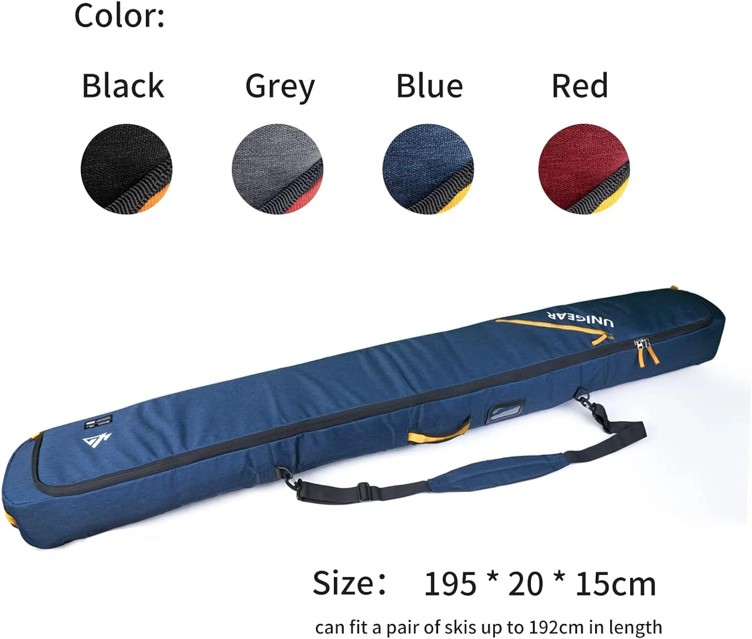 Unigear Waterproof Travel Ski Bag, 360° Fully Padded Protection, Up to 192cm